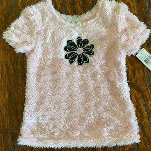 NWT * BCX Girl * PINK FLUFFY s/s Top BROWN SHINY Flower * POODLE POWER * 4 / 4T